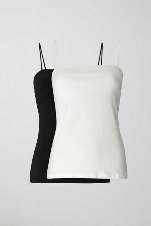 Women Gina Tricot 2-pack Long Tank Top Black | 45OPMGACN