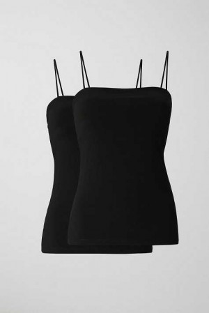 Women Gina Tricot 2-pack Long Tank Top Black | 09KGZPHFW