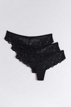 Women Gina Tricot 3-pack Lace Thong Black | 85FARBGCV