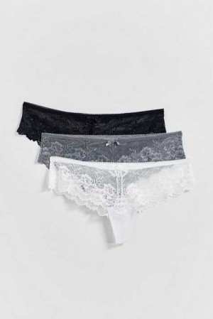 Women Gina Tricot 3-pack Lace Thong Black | 40PKWTAGX