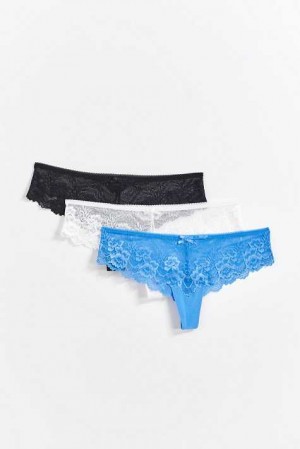 Women Gina Tricot 3-pack Lace Thong Blue | 84KZGSAEY