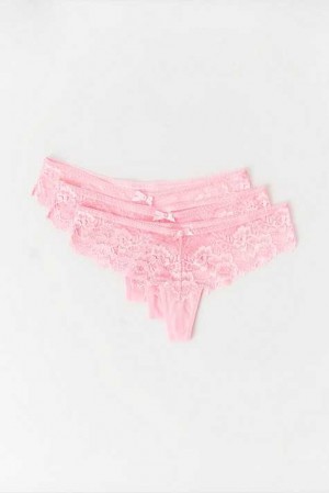 Women Gina Tricot 3-pack Lace Thong Pink | 19WDBQEYH