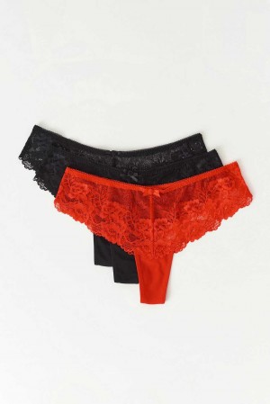 Women Gina Tricot 3-pack Lace Thong Red | 91HCPZIVK