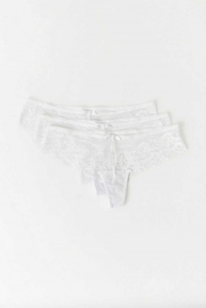 Women Gina Tricot 3-pack Lace Thong White | 21RLICKBG