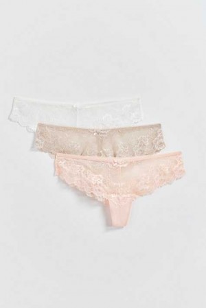 Women Gina Tricot 3-pack Lace Thong White | 98KLVGQDP