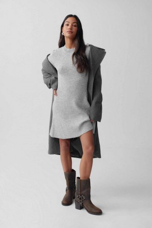 Women Gina Tricot A-line Knitted Dress Grey | 86BANXVHD