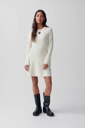 Women Gina Tricot A-line Knitted Dress White | 12NIVLCUO