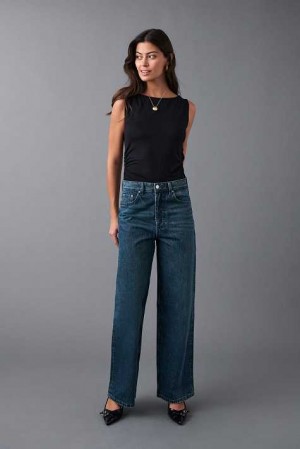 Women Gina Tricot Baggy Wide Jeans Blue | 67ZCXBRKP