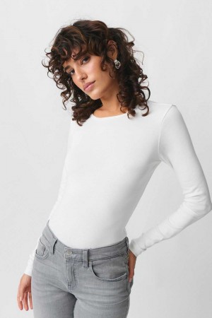 Women Gina Tricot Basic Long Sleeve Top White | 49QKSJMIA