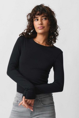 Women Gina Tricot Basic Long Sleeve Top Black | 06LREJXCD