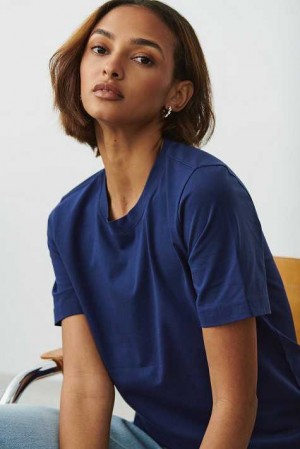 Women Gina Tricot Basic Original T Shirts Blue | 42GZCBEMT