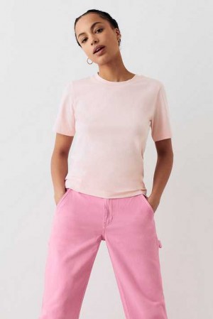 Women Gina Tricot Basic Original T Shirts Pink | 87OLUHASN