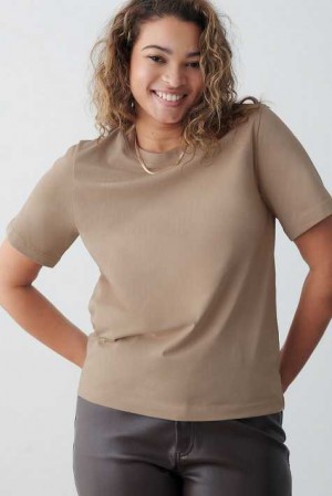 Women Gina Tricot Basic Original T Shirts Beige | 89AXGLDKB