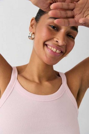 Women Gina Tricot Basic Rib Tank Top Pink | 52VDXFHCL