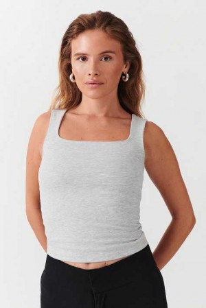 Women Gina Tricot Basic Square Tank Top Grey | 71TYVBOMG