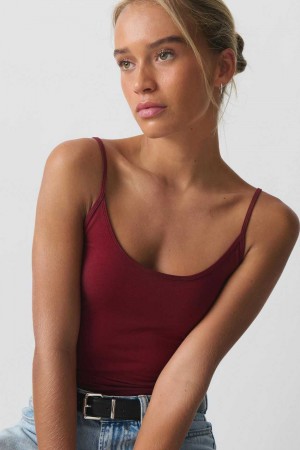 Women Gina Tricot Basic Strap Tank Top Red | 01GMHWVYT