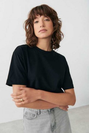 Women Gina Tricot Basic T Shirts Black | 89SOFPQMW