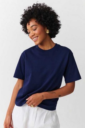 Women Gina Tricot Basic T Shirts Blue | 81GCKASJF