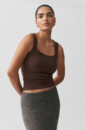 Women Gina Tricot Basic Tank Top Brown | 96UGOPJNM