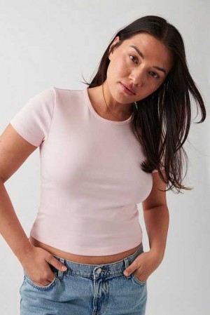 Women Gina Tricot Basic Tight Top Pink | 97FWCINRT