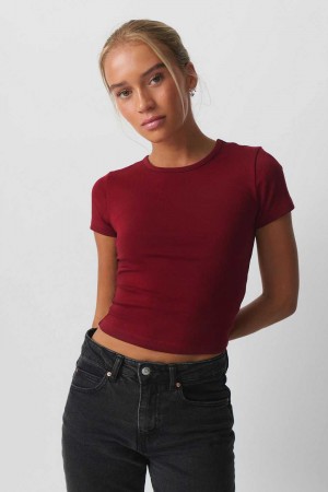 Women Gina Tricot Basic Tight Top Red | 83NVWUZYH