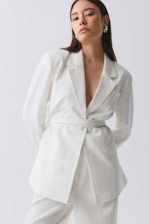 Women Gina Tricot Belted Blazer White | 76WXBKVAU