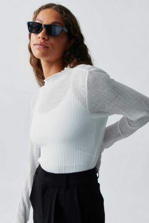 Women Gina Tricot Boatneck Structure Top White | 58UQLWZOF