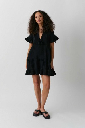 Women Gina Tricot Boho Beach Dress Black | 71ZPFUSYQ