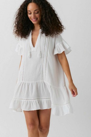 Women Gina Tricot Boho Beach Dress White | 61FLBEXNY