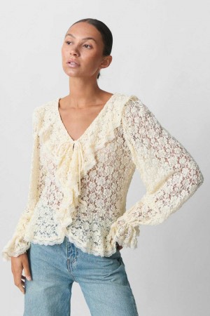 Women Gina Tricot Boho Blouse Beige | 02GTEOPYU