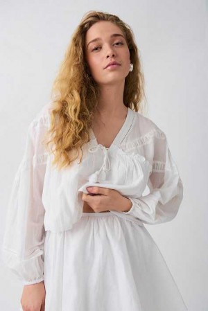 Women Gina Tricot Boho Blouse White | 01ZAUNOFR