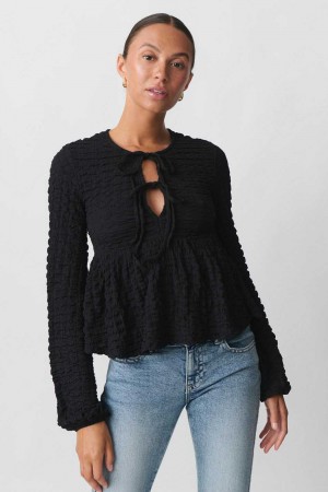 Women Gina Tricot Boho Top Black | 92MKVEOPB