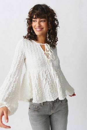 Women Gina Tricot Boho Top White | 67HBMUXTY