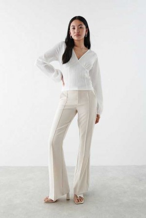 Women Gina Tricot Bootcut Trousers Beige | 32FGWZUHL