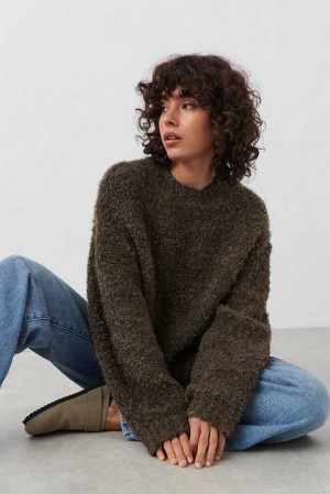 Women Gina Tricot Boucle Knitted Sweaters Brown | 07RUSDJNG