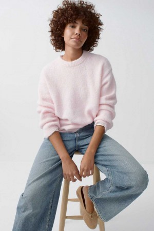 Women Gina Tricot Boxy Knitted Sweaters Pink | 23VLTYNEB