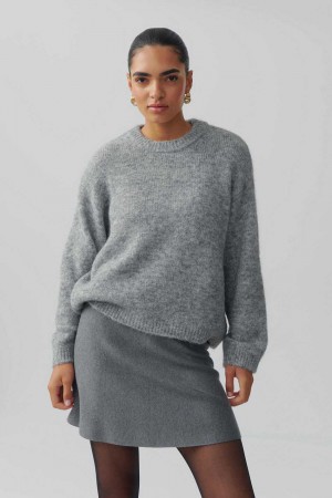 Women Gina Tricot Boxy Knitted Sweaters Grey | 08SFAQCOU