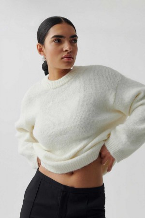 Women Gina Tricot Boxy Knitted Sweaters White | 48NVUIGRH