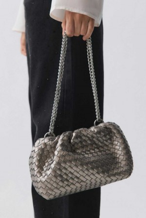 Women Gina Tricot Braided Chain Bag Grey | 79ZKLRAWO