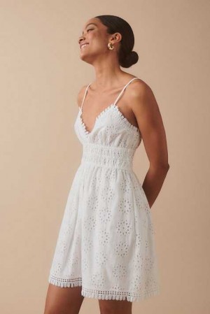 Women Gina Tricot Broderie Anglaise Dress White | 31ETOWBPV