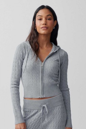 Women Gina Tricot Cable Knitted Jacket Grey | 41PAVFEHT