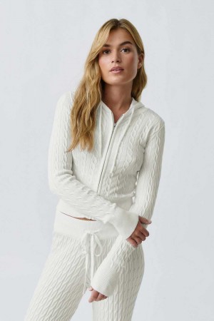 Women Gina Tricot Cable Knitted Jacket White | 80FLIBHKA