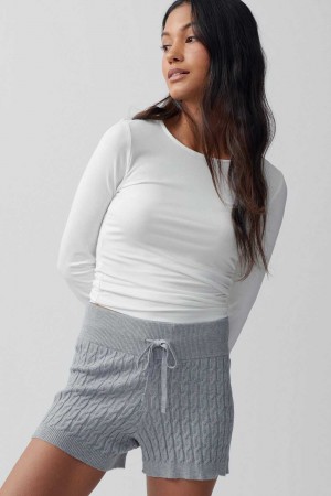 Women Gina Tricot Cable Knitted Shorts Grey | 97NCKBFRP