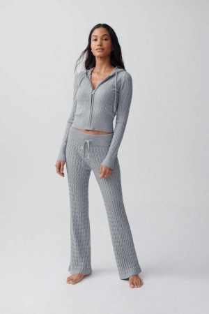 Women Gina Tricot Cable Knitted Trousers Grey | 04UIHDVCX