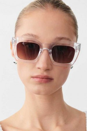 Women Gina Tricot Chunky Sunglasses Transparent | 36NYXGZSM