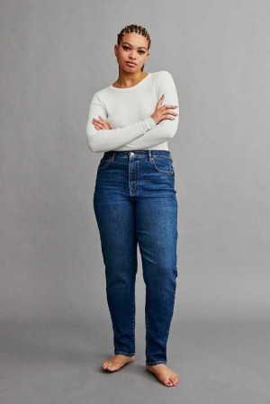 Women Gina Tricot Comfy Mom Jeans Blue | 48GPIHSRJ