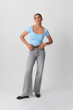 Women Gina Tricot Comfy Wide Jeans Grey | 45SGNJUHX