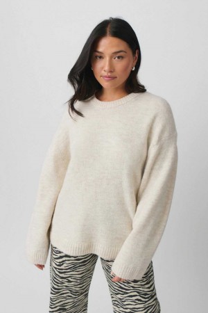 Women Gina Tricot Crew Neck Knitted Sweaters White | 61QFZVKGN