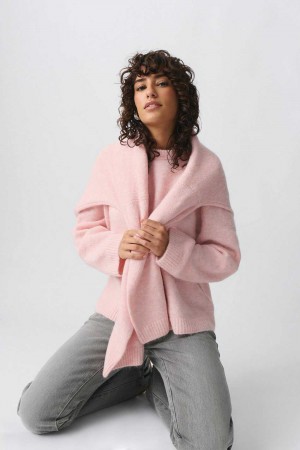 Women Gina Tricot Crew Neck Knitted Sweaters Pink | 91KUWCVPM