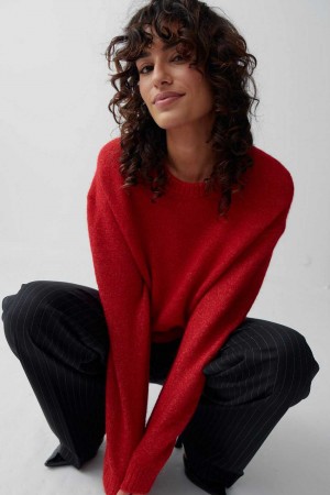 Women Gina Tricot Crew Neck Knitted Sweaters Red | 54ZQEFKTL